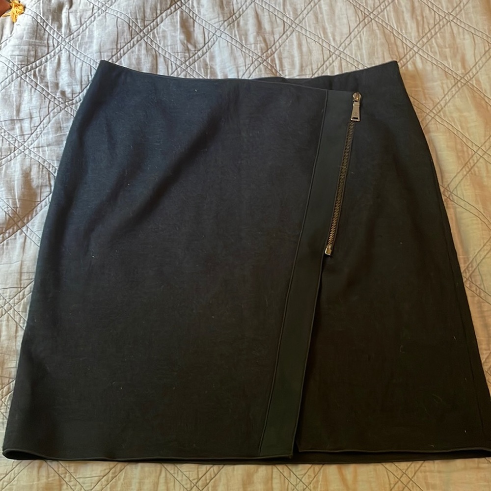 Designer wool and leather wrap skirt